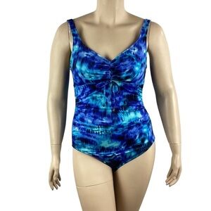 Aqua Green Blue Tie-Dye One-Piece Swimsuit Size Large
